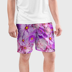 Шорты спортивные мужские Фиолетовые и розовые цветы, цвет: 3D-принт — фото 2