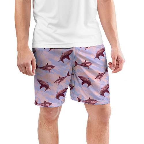 Мужские спортивные шорты Акулы на фоне неба / 3D-принт – фото 3