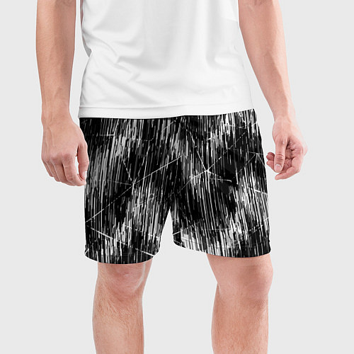 Мужские спортивные шорты Черно-белые штрихи, зигзаг / 3D-принт – фото 3
