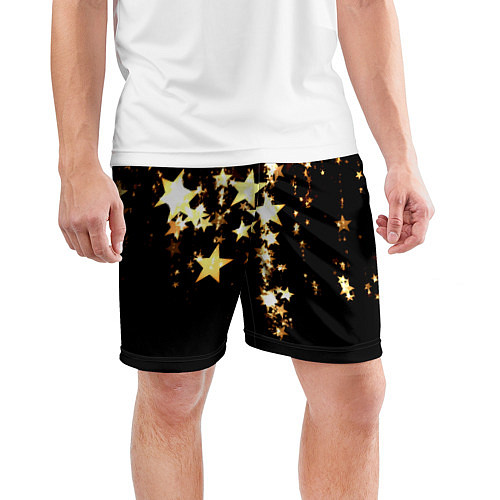Мужские спортивные шорты Золотые праздничные звезды / 3D-принт – фото 3