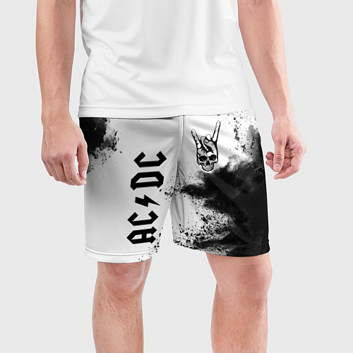 Мужские спортивные шорты AC DC и рок символ на светлом фоне / 3D-принт – фото 3