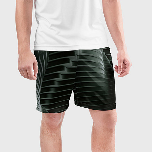 Мужские спортивные шорты Наноброня - чёрные волнообразные пластины / 3D-принт – фото 3