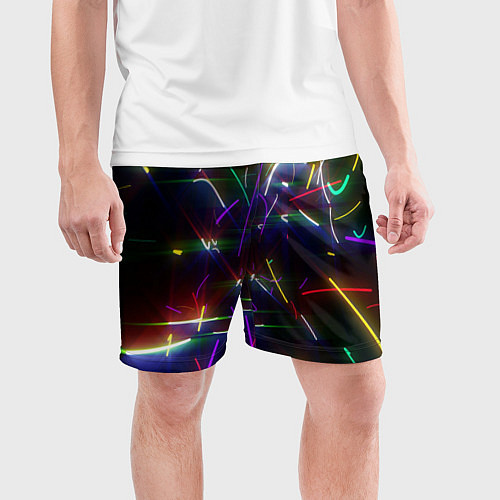 Мужские спортивные шорты Разноцветные неоновые линии / 3D-принт – фото 3