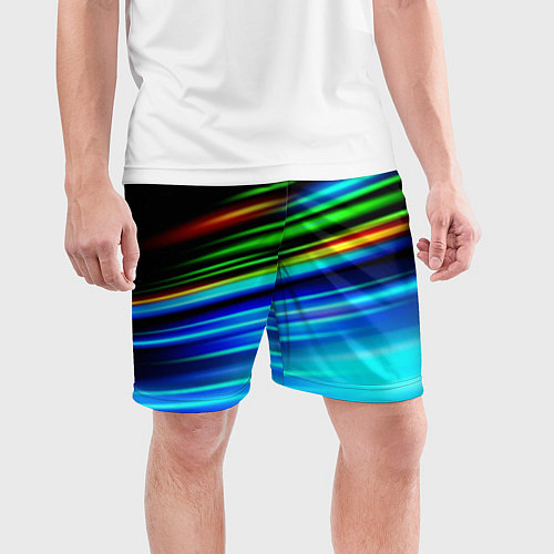 Мужские спортивные шорты Абстрактные неоновые полосы / 3D-принт – фото 3