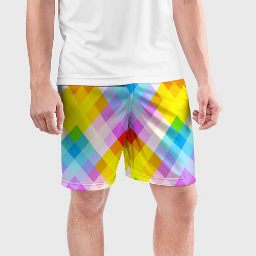 Мужские спортивные шорты Узор из разноцветных ромбов / 3D-принт – фото 3