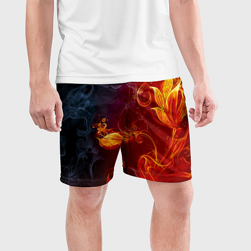 Мужские спортивные шорты Огненный цветок с дымом / 3D-принт – фото 3