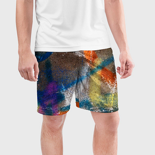 Мужские спортивные шорты Рисунок цветными мелками на асфальте / 3D-принт – фото 3