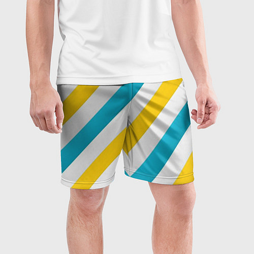 Мужские спортивные шорты Желтые и синие полосы / 3D-принт – фото 3