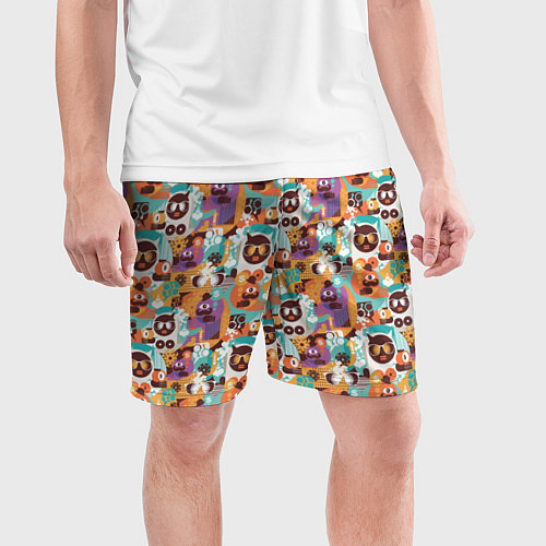 Мужские спортивные шорты Кошка, яблоко и сердце / 3D-принт – фото 3