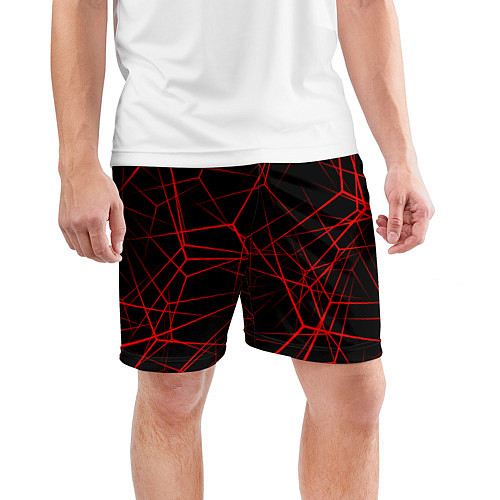 Мужские спортивные шорты Красные линии на черном фоне / 3D-принт – фото 3