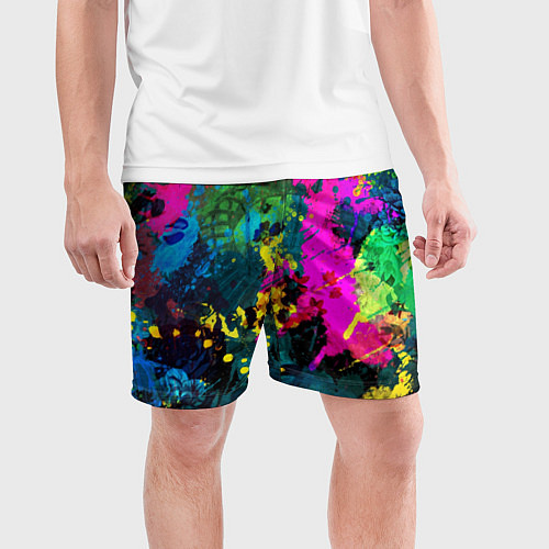 Мужские спортивные шорты Разноцветные кляксы красов / 3D-принт – фото 3