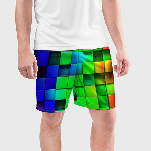 Мужские спортивные шорты Цветные неоновые кубы / 3D-принт – фото 3
