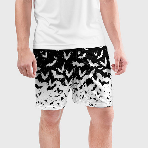 Мужские спортивные шорты Black and white bat pattern / 3D-принт – фото 3
