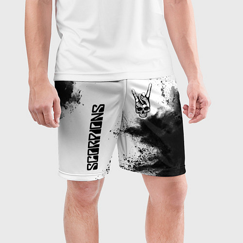 Мужские спортивные шорты Scorpions и рок символ на светлом фоне / 3D-принт – фото 3