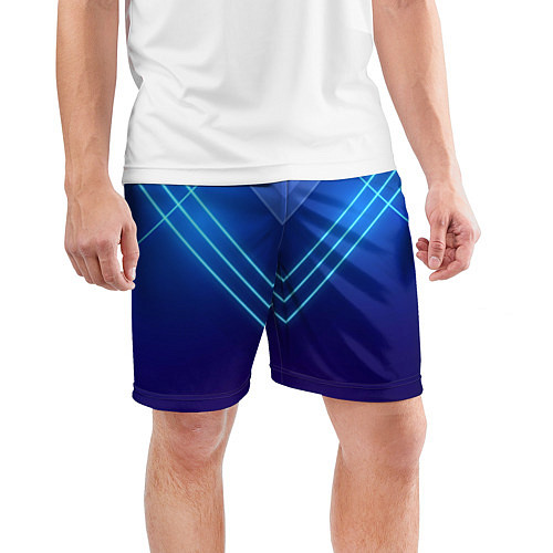 Мужские спортивные шорты Глубокий синий с неоновыми полосами / 3D-принт – фото 3