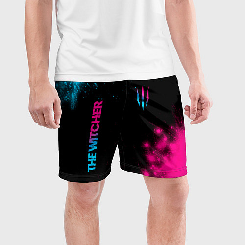 Мужские спортивные шорты The Witcher - neon gradient: надпись, символ / 3D-принт – фото 3