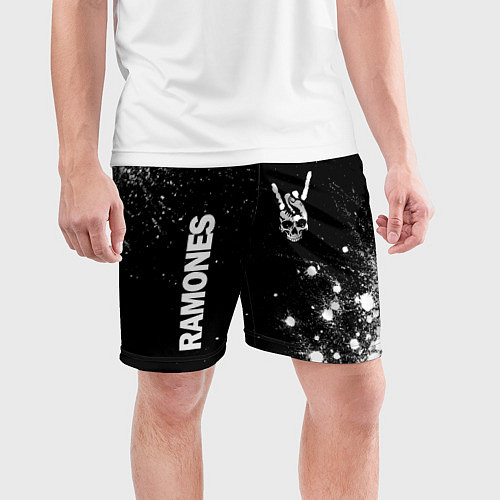 Мужские спортивные шорты Ramones и рок символ на темном фоне / 3D-принт – фото 3
