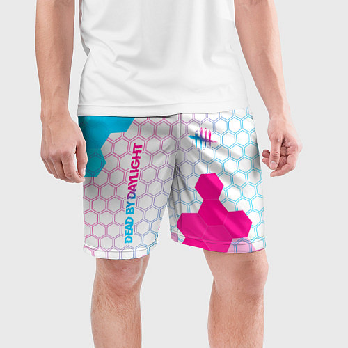 Мужские спортивные шорты Dead by Daylight neon gradient style: надпись, сим / 3D-принт – фото 3
