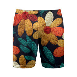 Шорты спортивные мужские Цветы в стиле вышивки, цвет: 3D-принт