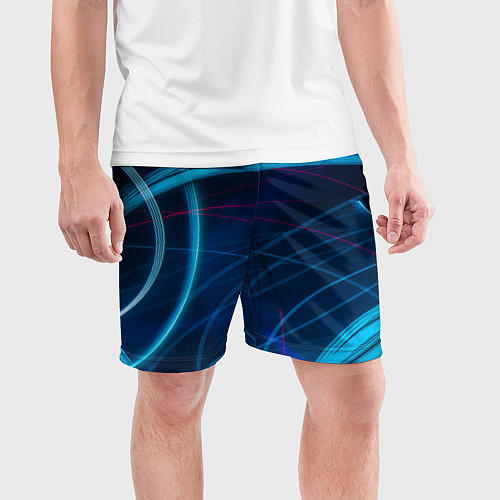 Мужские спортивные шорты Синие абстрактные линии в темноте / 3D-принт – фото 3
