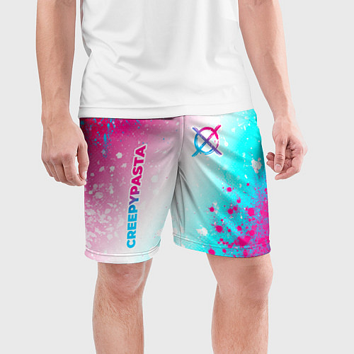 Мужские спортивные шорты CreepyPasta neon gradient style: надпись, символ / 3D-принт – фото 3