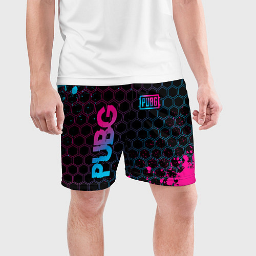 Мужские спортивные шорты PUBG - neon gradient: надпись, символ / 3D-принт – фото 3