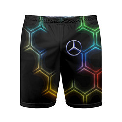 Шорты спортивные мужские Mercedes - neon pattern, цвет: 3D-принт