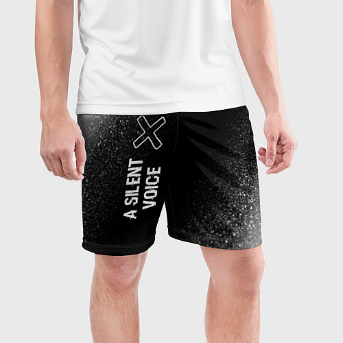 Мужские спортивные шорты A Silent Voice glitch на темном фоне: по-вертикали / 3D-принт – фото 3