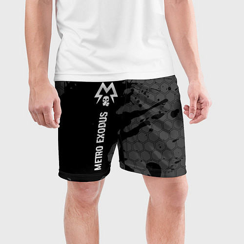 Мужские спортивные шорты Metro Exodus glitch на темном фоне: по-вертикали / 3D-принт – фото 3