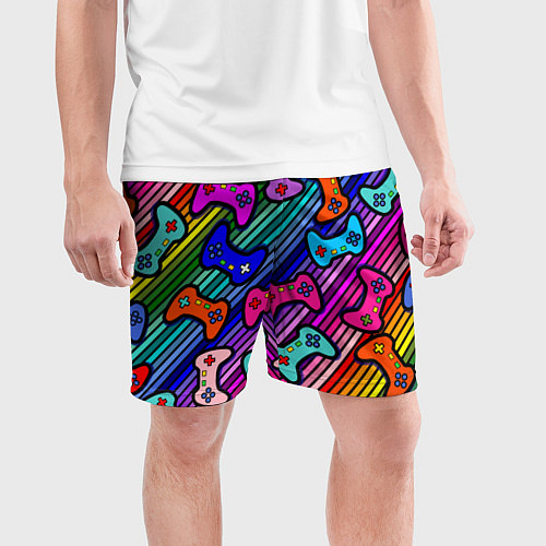 Мужские спортивные шорты Многоцветные полоски с джойстиками / 3D-принт – фото 3