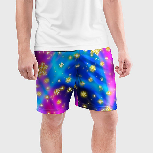 Мужские спортивные шорты Снежинки и звезды - яркие цвета / 3D-принт – фото 3