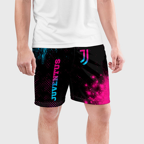 Мужские спортивные шорты Juventus - neon gradient: надпись, символ / 3D-принт – фото 3