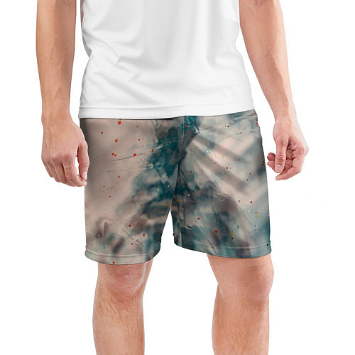 Мужские спортивные шорты Абстрактные синие и белые краски / 3D-принт – фото 3