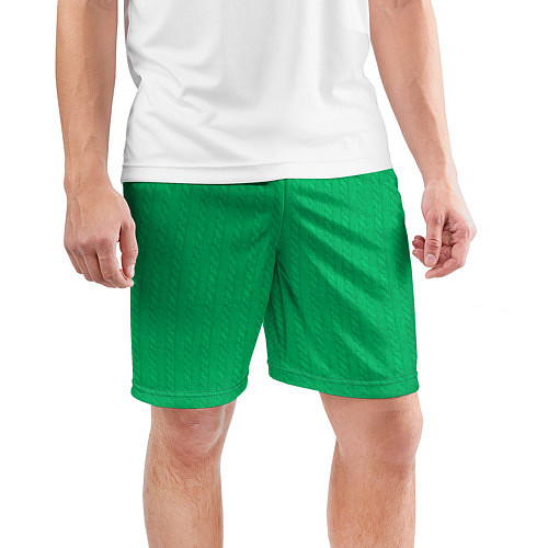 Мужские спортивные шорты Зеленый вязаный свитер / 3D-принт – фото 3