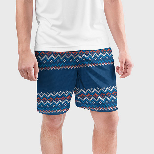 Мужские спортивные шорты Вязанный синий стиль / 3D-принт – фото 3