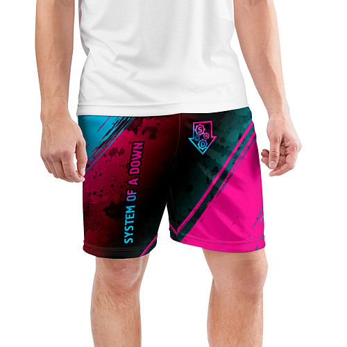 Мужские спортивные шорты System of a Down - neon gradient: надпись, символ / 3D-принт – фото 3