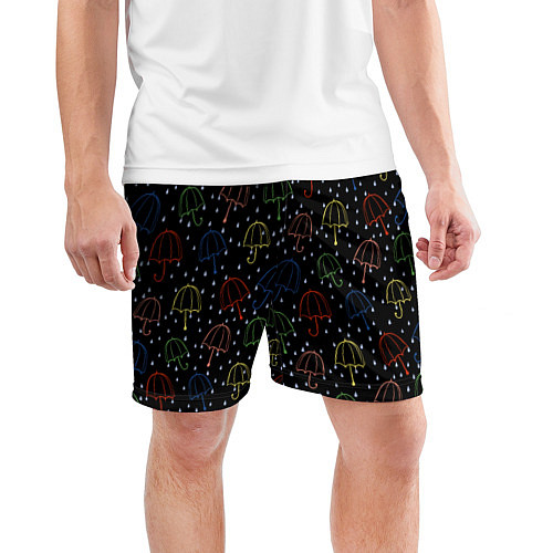 Мужские спортивные шорты Цветные зонтики на чёрном фоне / 3D-принт – фото 3