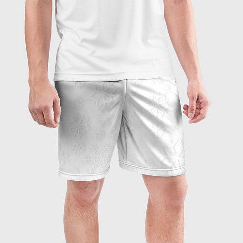 Мужские спортивные шорты Белые новогодние снежинки / 3D-принт – фото 3