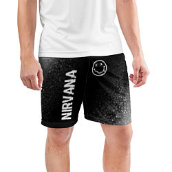 Шорты спортивные мужские Nirvana glitch на темном фоне: надпись, символ, цвет: 3D-принт — фото 2