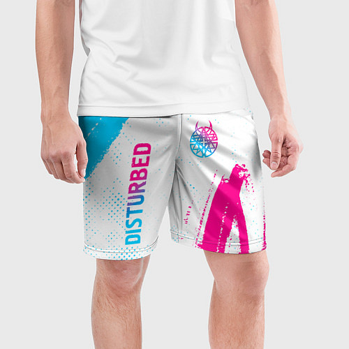 Мужские спортивные шорты Disturbed neon gradient style: надпись, символ / 3D-принт – фото 3