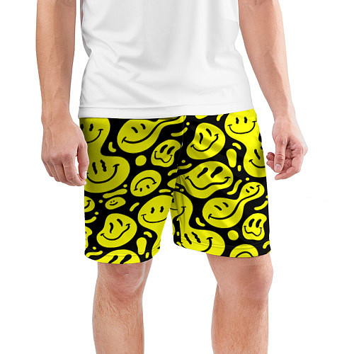 Мужские спортивные шорты Кислотный желтый смайлик / 3D-принт – фото 3