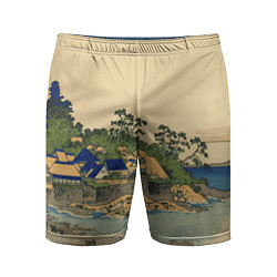 Мужские спортивные шорты Японская гравюра с деревней
