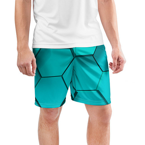 Мужские спортивные шорты Большие бирюзовые соты / 3D-принт – фото 3