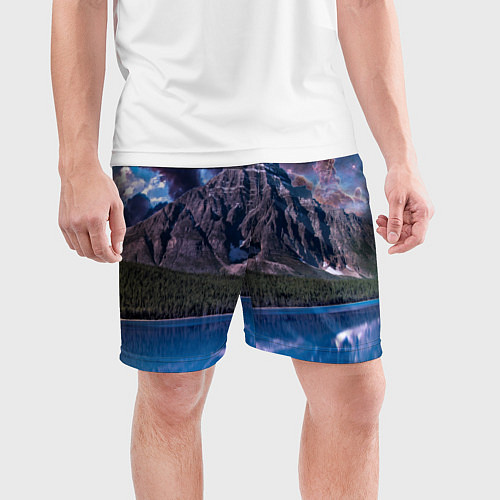 Мужские спортивные шорты Горы и лес у озера / 3D-принт – фото 3