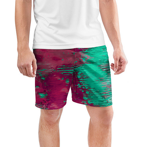 Мужские спортивные шорты Светло-розовые и зелёные краски растекаются / 3D-принт – фото 3