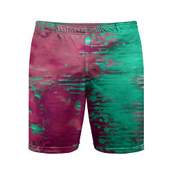 Шорты спортивные мужские Светло-розовые и зелёные краски растекаются, цвет: 3D-принт