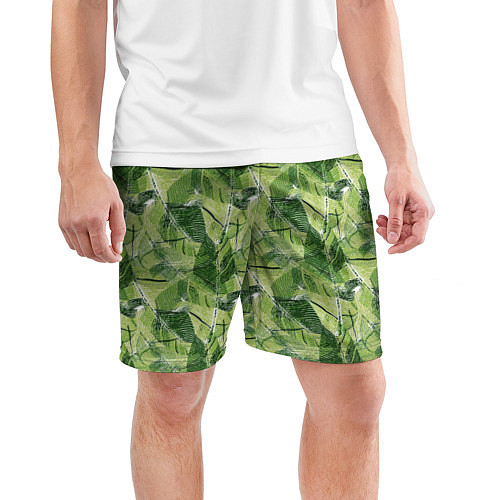 Мужские спортивные шорты Милитари листья крупные / 3D-принт – фото 3