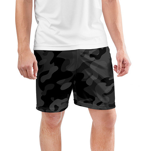 Мужские спортивные шорты Черный ночной камуфляж / 3D-принт – фото 3