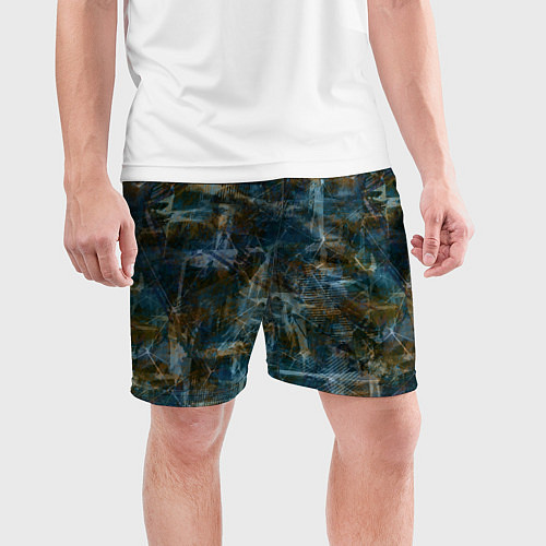 Мужские спортивные шорты Синий и коричневый абстрактный гранжевый / 3D-принт – фото 3