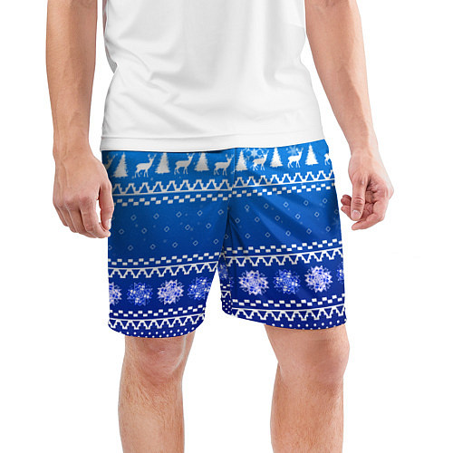 Мужские спортивные шорты Новогодний узор на синем фоне / 3D-принт – фото 3